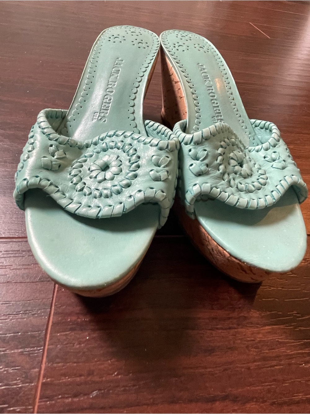 Jack Rogers Teal Braided Cork Wedge Sandals 7.5 - Picture 6 of 6